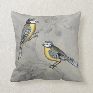 Coussin Couples argentés d'oiseau de la volière  