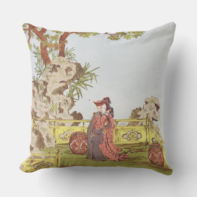 Coussin Couples dans un jardin chinois, des 'ornements de (Recto)