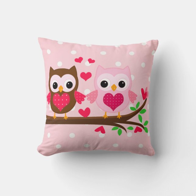 Coussin Couples mignons de hibou je t'aime personnalisés (Recto)