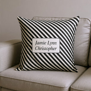 Coussin Couples personnalisés Noms Bandes Noires/Blanches