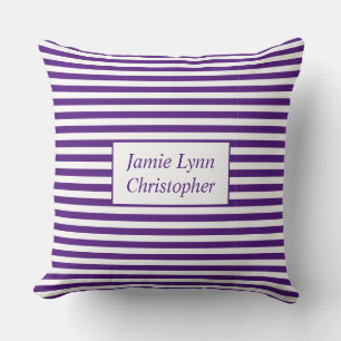 Coussin Couples personnalisés Noms Bandes Violettes/Blanch