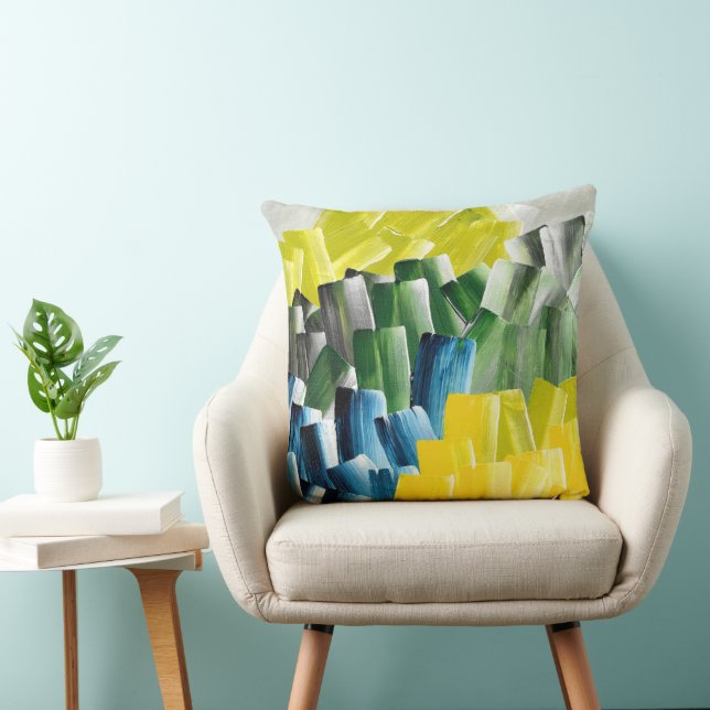 Coussin Coups de pinceau abstraits vibrants jaune, vert et (Chaise)