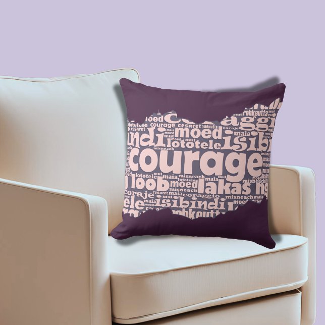 Coussin Courage sophistiqué Mot Motif rose violet (Sophisticated Courage Word Pattern Pink Purple Throw Pillow)