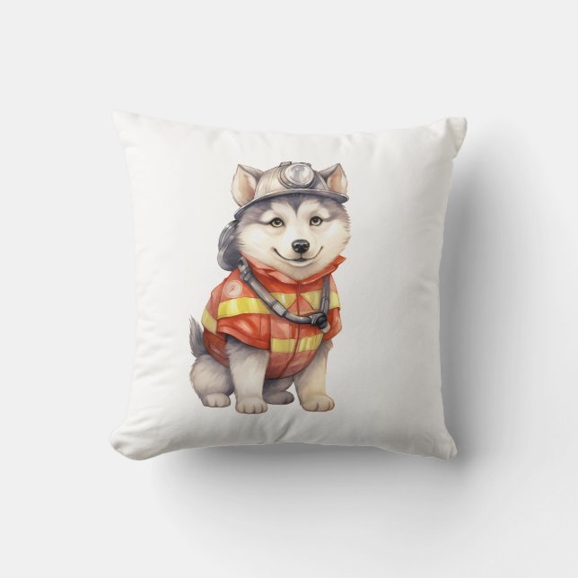 Coussin Courageux pompier Sibérien Husky Chien honorant (Recto)