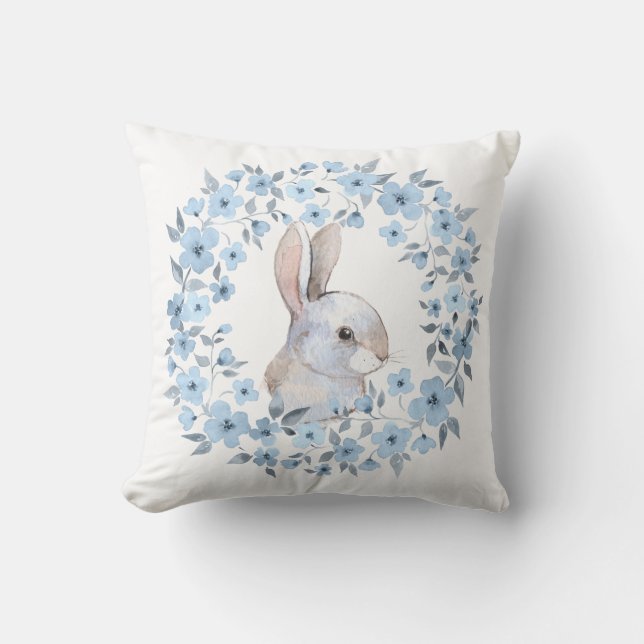 Coussin Courbe à lapin et à fleurs (Recto)