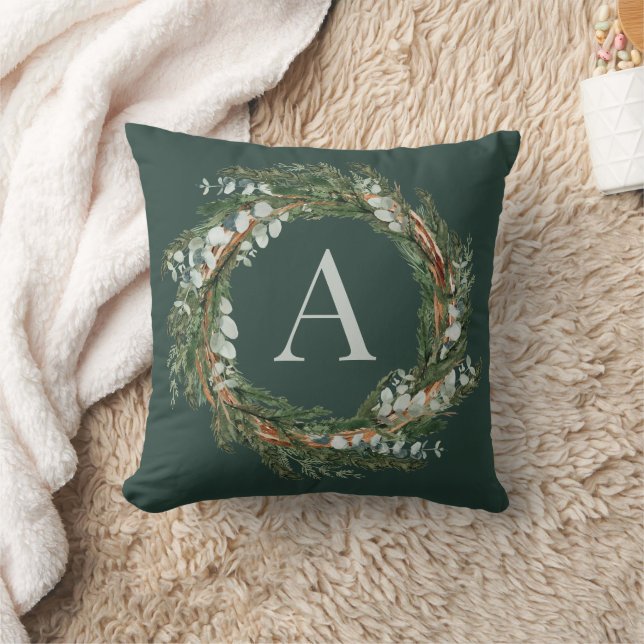 Coussin Courbe botanique monogramme moderne vert élégant (Couverture)