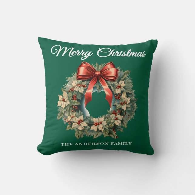 Coussin Courbe de Noël Green Holly Berry (Recto)
