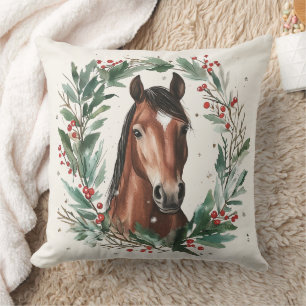 Coussin Courbe équestre festive Wreath Texte personnalisé
