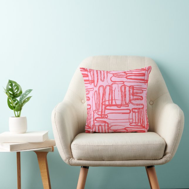 Coussin Courbe Rose Gribouillis Abstrait Moderne (Chaise)
