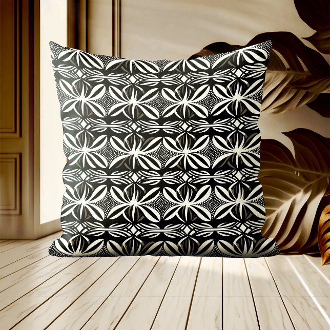 Coussin Courbes élégantes de Boho noir et blanc Lancer l'o (Créateur téléchargé)
