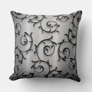 Coussin Courbes en noir et en argent Motif Jeu d'oreiller
