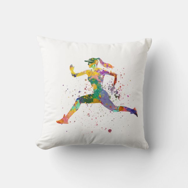 Coussin Coureuse féminine à l'aquarelle (Recto)