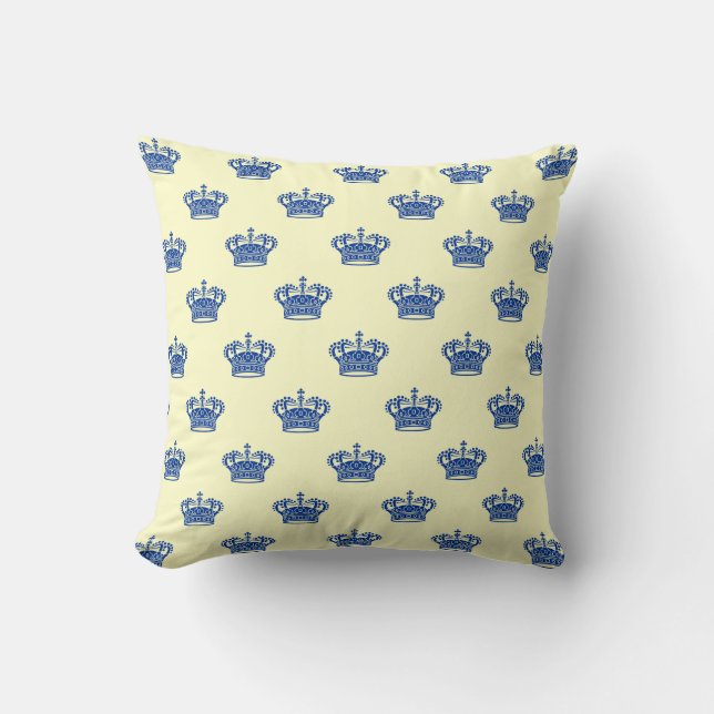 Coussin Couronne 01 - Bleu de marine sur jaune pâle (Recto)