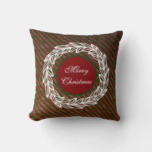 Coussin Couronne blanche stylisée sur bandes rouge et vert