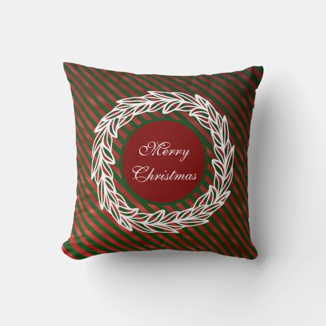 Coussin Couronne blanche stylisée sur bandes rouge et vert (Recto)