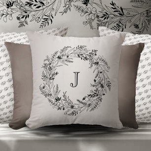 Coussin Couronne botanique fluide autour de la lettre J