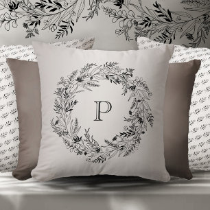 Coussin Couronne botanique minimaliste élégante lettre P