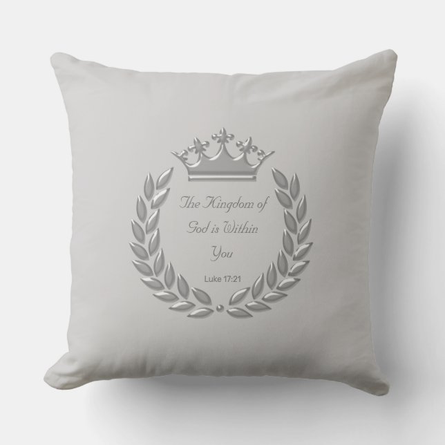 Coussin Couronne d'argent et verset biblique sur gris arge (Recto)