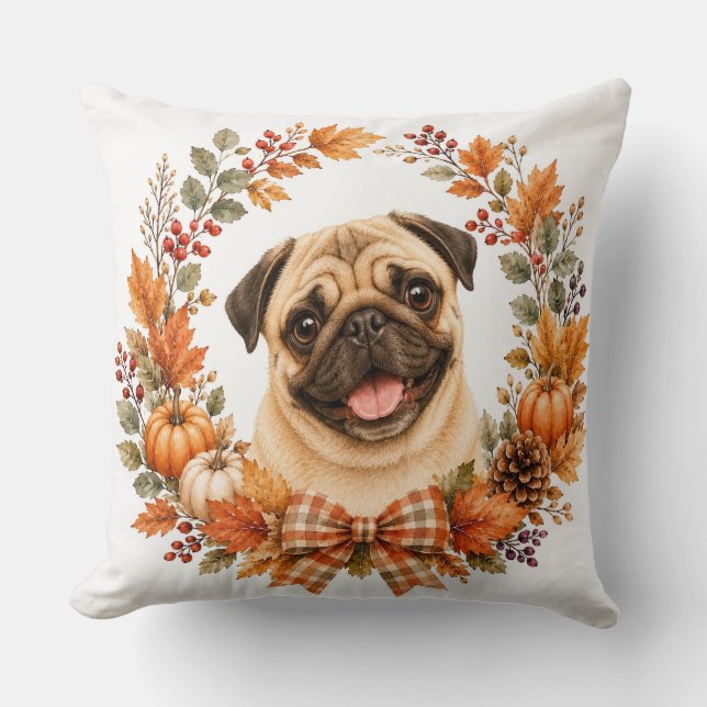 Coussin Couronne d'automne de Pug (Recto)