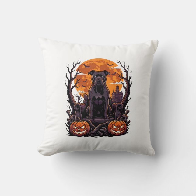 Coussin Couronne de citrouilles de Pitbull noir Halloween  (Recto)