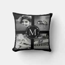 Couronne de collage en noir avec monogramme et dat