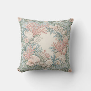Coussin Couronne de coquillages corail rose bordure de men