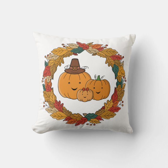 Coussin Couronne de famille de citrouille d'automne (Recto)