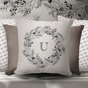 Coussin Couronne de feuillage botanique minimaliste lettre