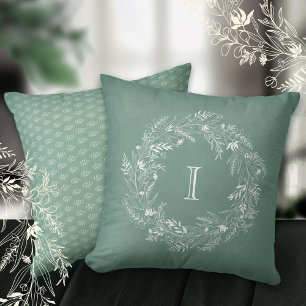 Coussin Couronne de feuillage élégant et délicat lettre I