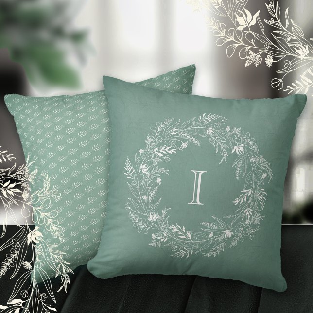 Coussin Couronne de feuillage élégant et délicat lettre I (Créateur téléchargé)