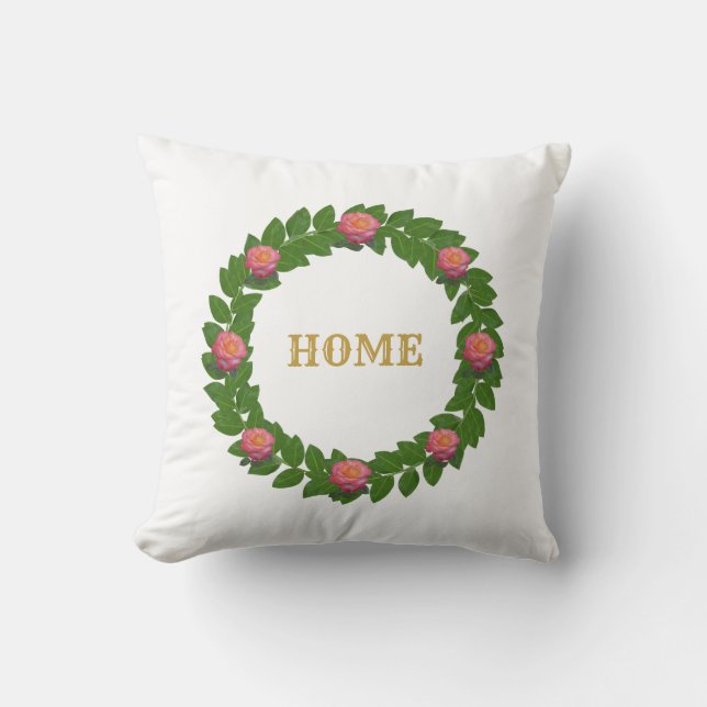 Coussin Couronne de feuilles de laurier et roses roses à l (Recto)