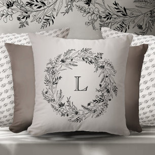 Coussin Couronne de feuilles minimaliste raffinée lettre L
