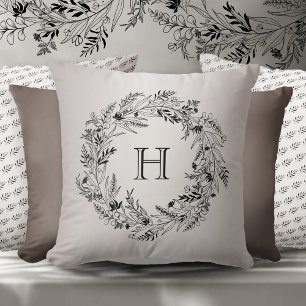 Coussin Couronne de feuilles moderne entourant la lettre H