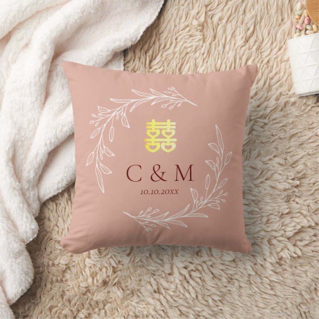 Coussin Couronne de feuilles rose poussiéreuse boho pour m (Couverture)