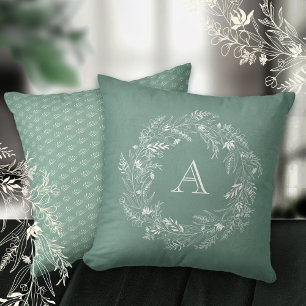 Coussin Couronne de feuilles vertes douces lettre A