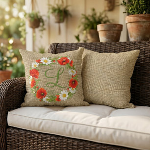 Coussin Couronne de fleurs de coquelicots rouges estivaux 