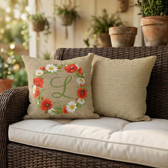 Coussin Couronne de fleurs de coquelicots rouges estivaux  (Créateur téléchargé)