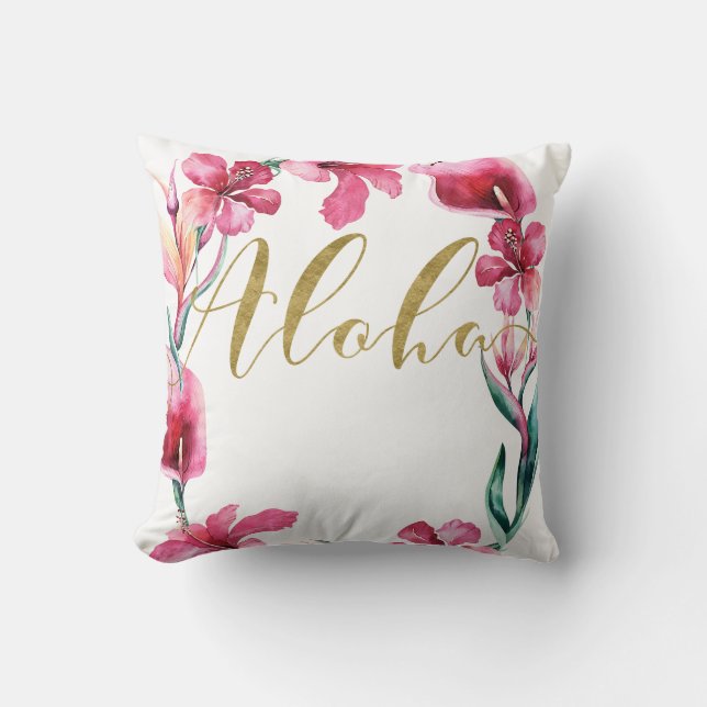 Coussin Couronne de fleurs d'hibiscus Floral d'été Aloha (Recto)