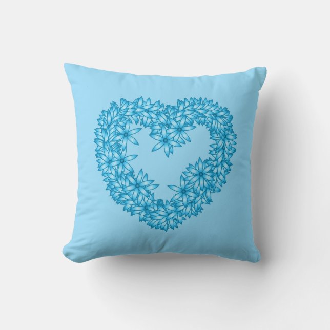 Coussin Couronne de fleurs en forme de coeur, bleu pastel (Recto)