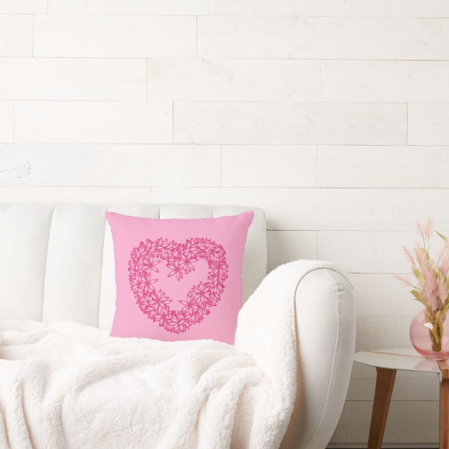 Coussin Couronne de fleurs en forme de coeur, Fuchsia et r (Canapé)