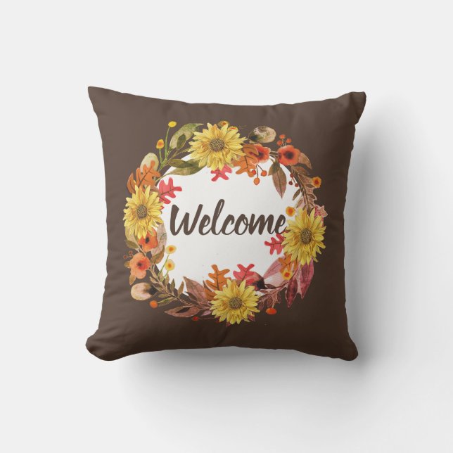 Coussin Couronne de fleurs et de feuilles de bienvenue d'a (Recto)