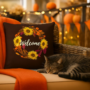 Coussin Couronne de fleurs et de feuilles de bienvenue d'a