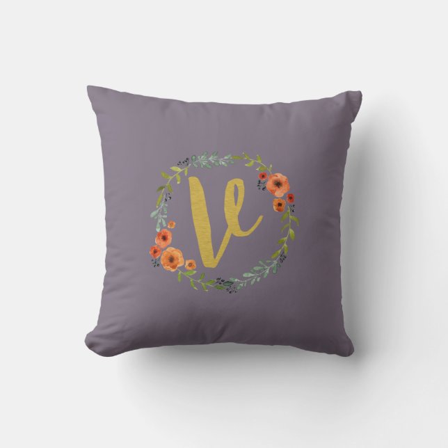 Coussin Couronne de fleurs Monogramme initial V en or Cous (Recto)