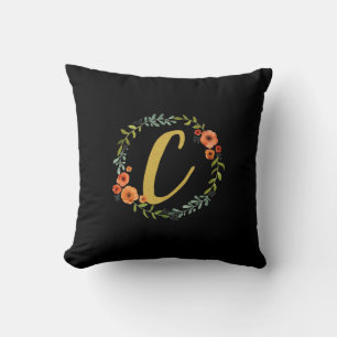 Coussin Couronne de fleurs Monogramme Or Initiale C Coussi