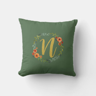 Coussin Couronne de fleurs Monogramme Or Initiale N Coussi