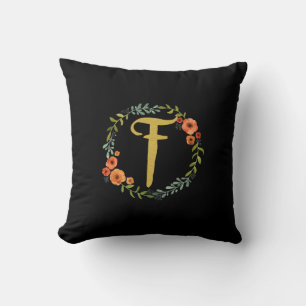 Coussin Couronne de fleurs Monogramme Or Lettre Initiale F