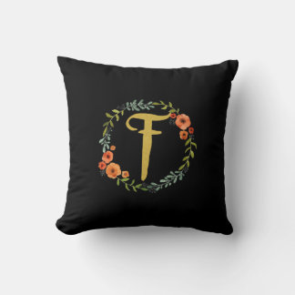 Coussin Couronne de fleurs Monogramme Or Lettre Initiale F