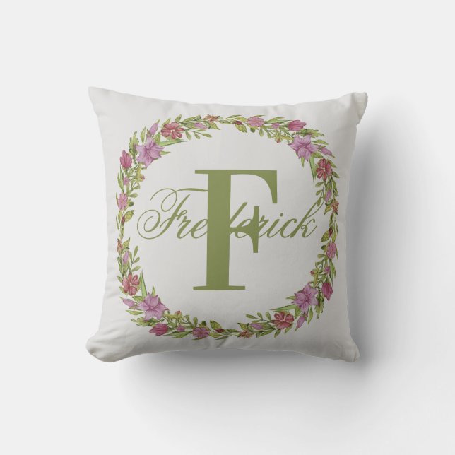 Coussin Couronne de fleurs personnalisée avec monogramme d (Recto)