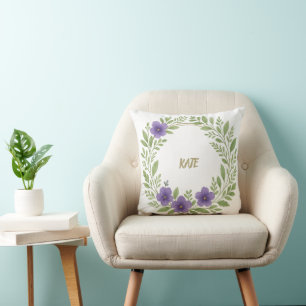 Coussin Couronne de fleurs personnalisée – Nom personnalis