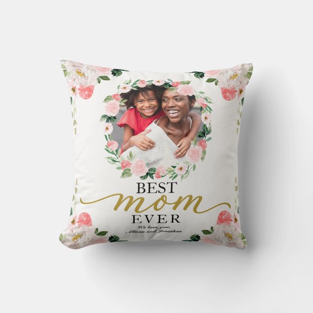 Coussin Couronne de fleurs photo Meilleure maman pour la f (Recto)
